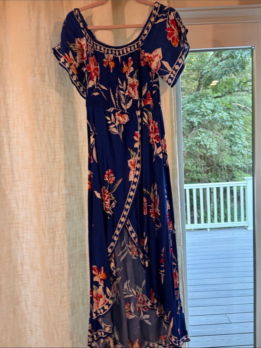 Floral Navy Maxi Dress with Short Sleeves